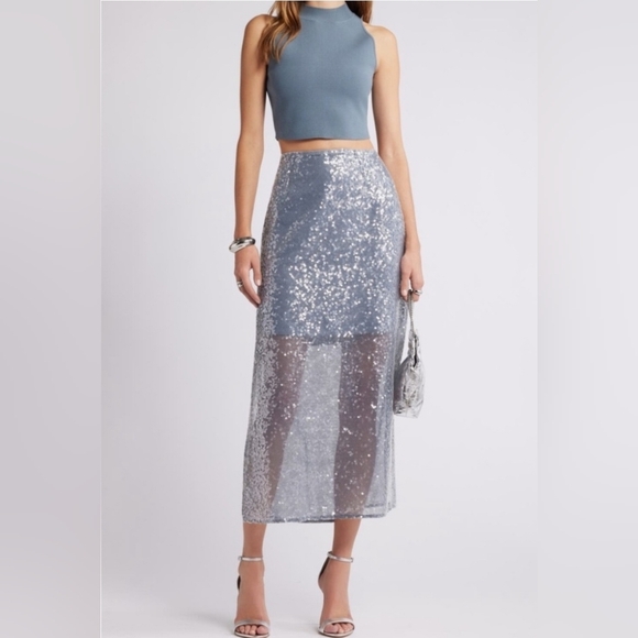 Dresses & Skirts - Open Edit Elegant Silver Sequin Skirt